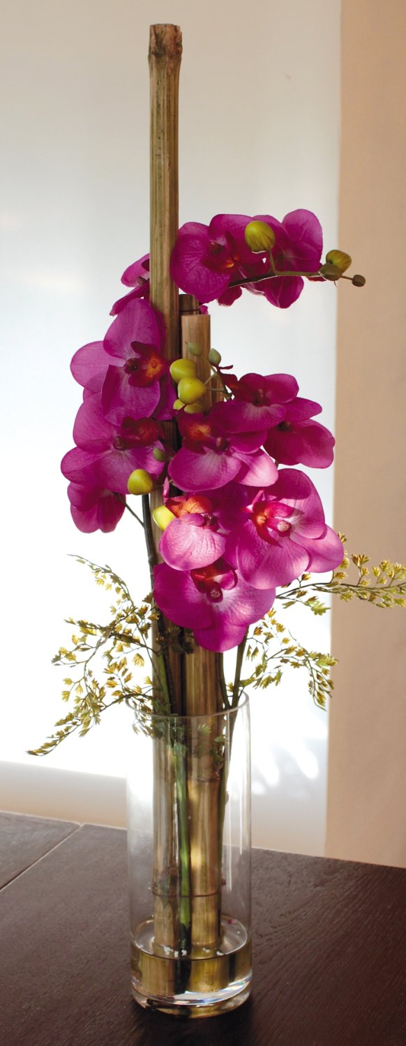2767 490 a3 Пластиковая орхидея Phalaenopsis & bamboo в стеклянном горшке, 76 см, красно-черная H-andreas  - Вид №4