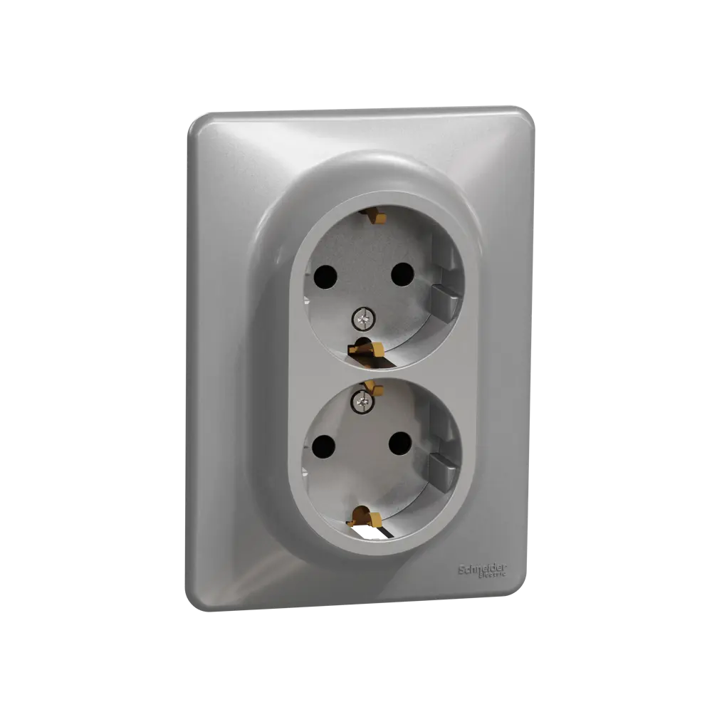 Двойная розетка встраиваемая Systeme Electric Sedna Design с заземлением, цвет алюминий 84826846 STLM-2073081 - Вид №1