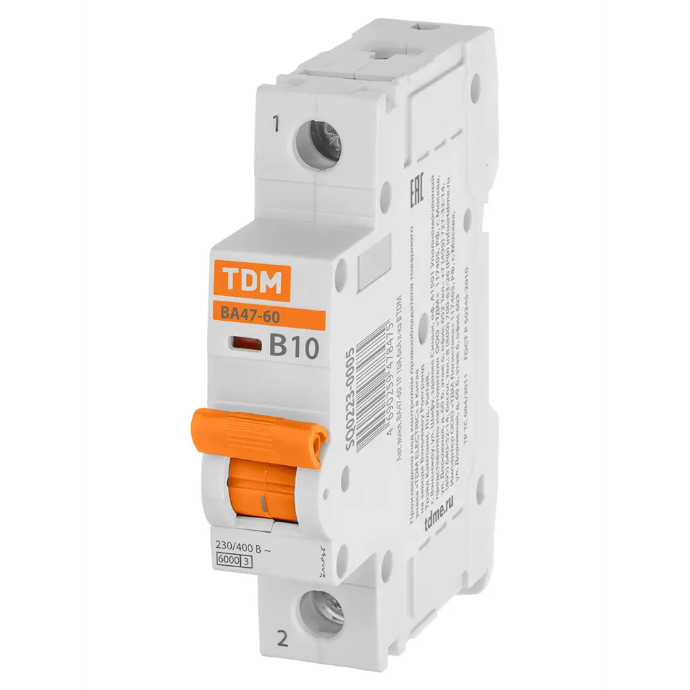 Автоматический выключатель TDM Electric ВА47-60 1Р B10 A 6 кА 89347174 STLM-2092214 