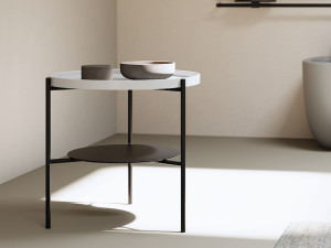 Круглый стальной журнальный столик с керамической или мраморной столешницей