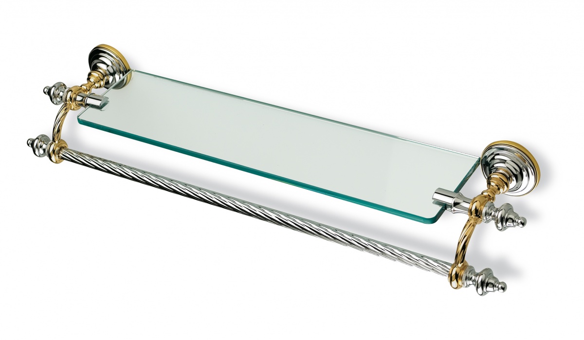 G33(04) Stil Haus Giunone, стеклянная полка + полотенцедержатель, цвет белый - золото