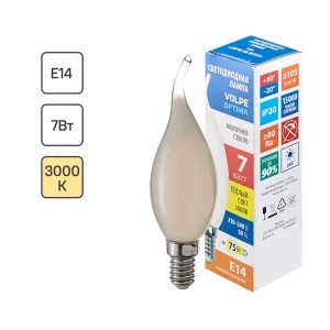 Лампа светодиодная Volpe LEDF E14 220-240 В 7 Вт свеча на ветру матовая 750 лм теплый белый свет