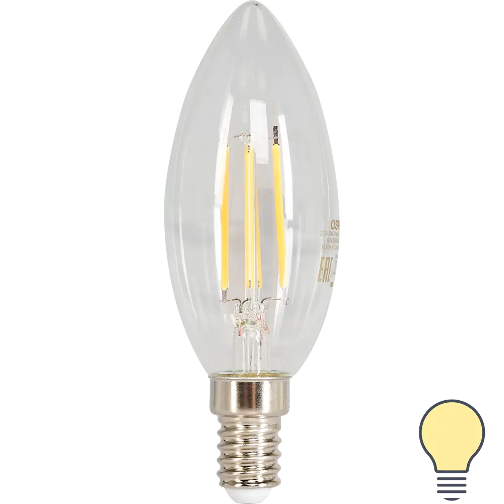 Лампа светодиодная Osram E14 220 В 6 Вт свеча прозрачная 800 лм тёплый белый свет 82481269 STLM-2162526 
