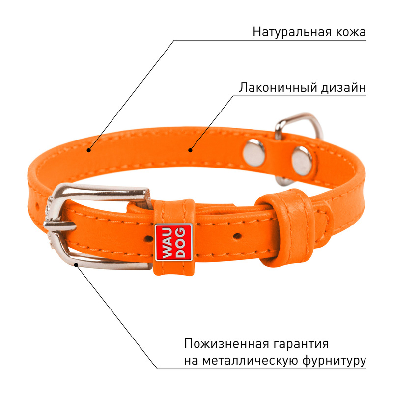 ПР0053780 Ошейник для собак Waudog Glamour без украшений (ширина 9мм, длина 19-25см) оранжевый COLLAR  - Вид №3