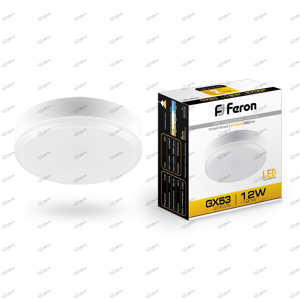 Лампа светодиодная Feron GX53 12W 2700K LB-453 25833 FERON  00-3956568 Матовый 