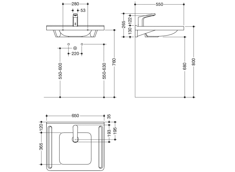 950.19.050 Комплект умывальника и смесителя HEWI Waschtische  - Вид №1