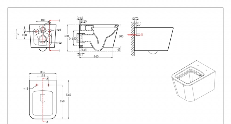 C21201UW-RUS Подвесной унитаз настенный Белый Bravat  Китай  - Вид №2