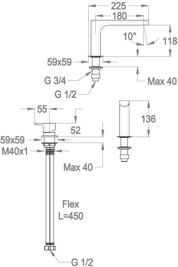 Fir Italia Однорычажный комплект для ванны на 2 отверстия с аэратором Daily 44 4431204 - Вид №1
