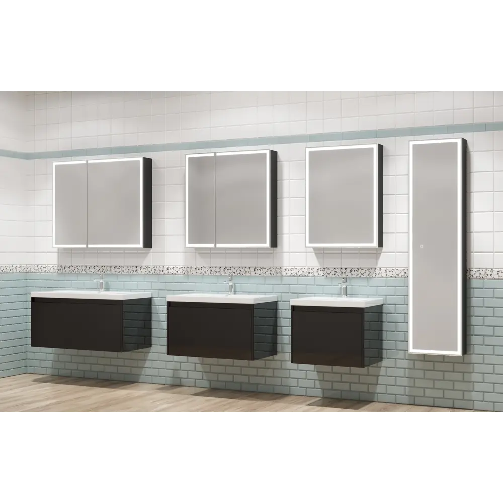 Шкаф зеркальный подвесной Montero Black LED с подсветкой 80x80 см цвет черный Santreyd STLM-2074280 - Вид №9