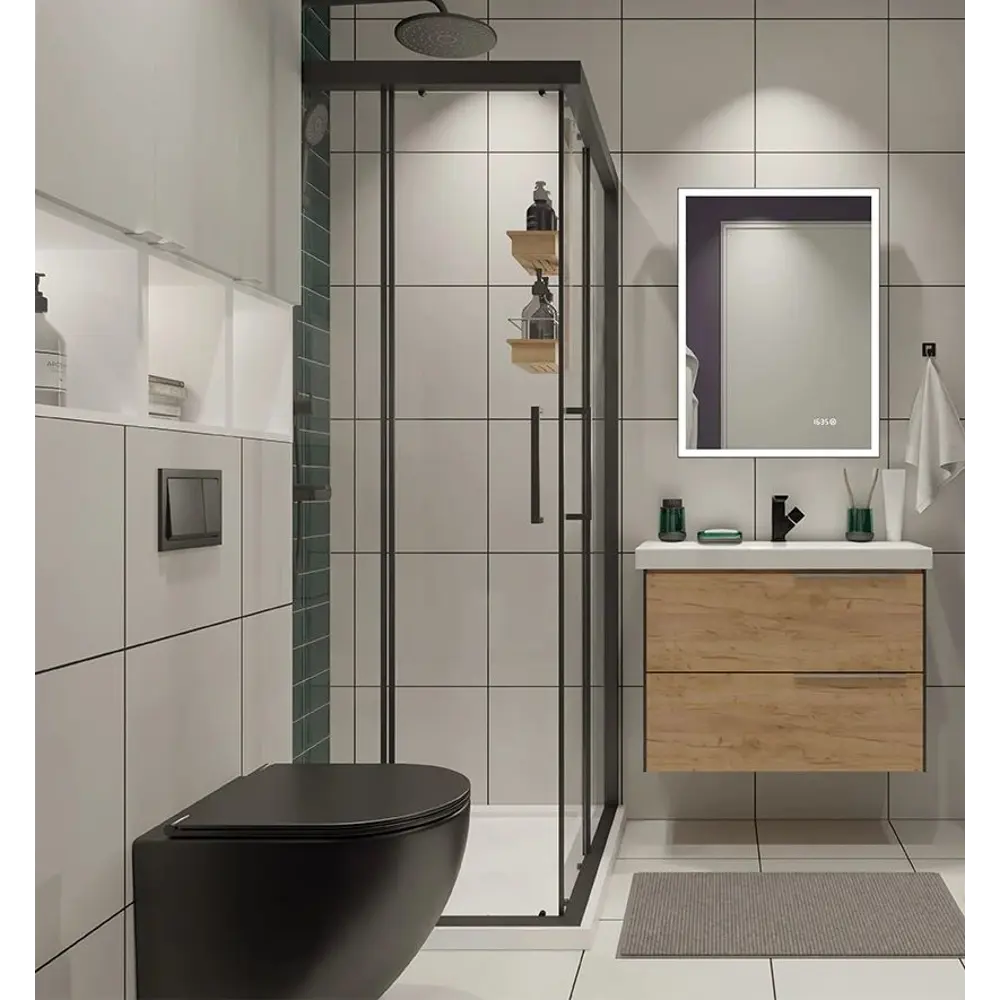 Зеркало Santreyd Stretto Black с LED-подсветкой и часами 60×80 см 82504945 Belt STLM-0028839 - Вид №13