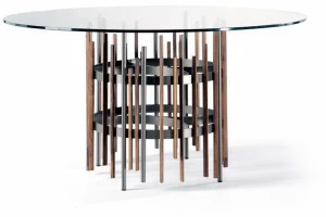 Pacini & Cappellini Круглый обеденный стол из дерева и стекла Tube