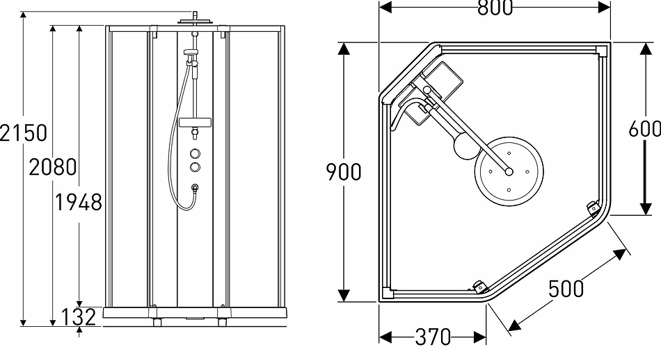 558.131.00.1 IDO Showerama 10-5 800x900 Пятиугольный комфорт, IDO Showerama pelare Comfort vit  - Вид №1