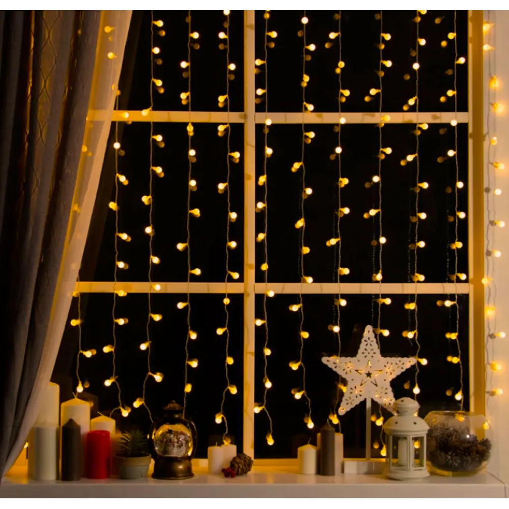 Электрогирлянда комнатная Занавес 1.2x1.5 м 120 LED теплый белый свет 8 режимов Santreyd STLM-2140087