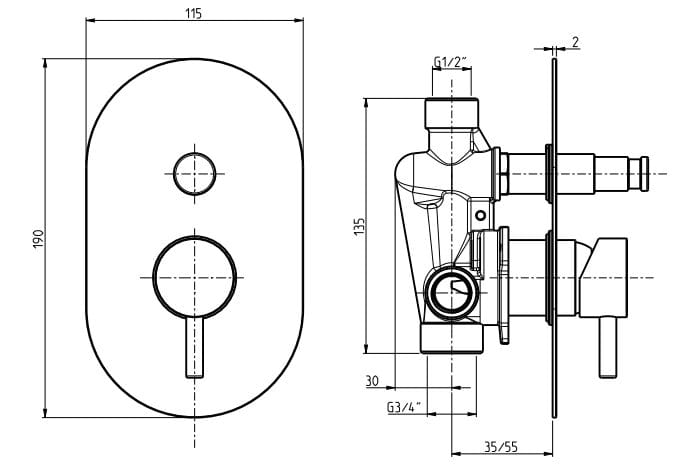 Встраиваемый смеситель для душа с переключателем Rubinetterie Frattini Pepe XL ARCH-00140415 - Вид №12