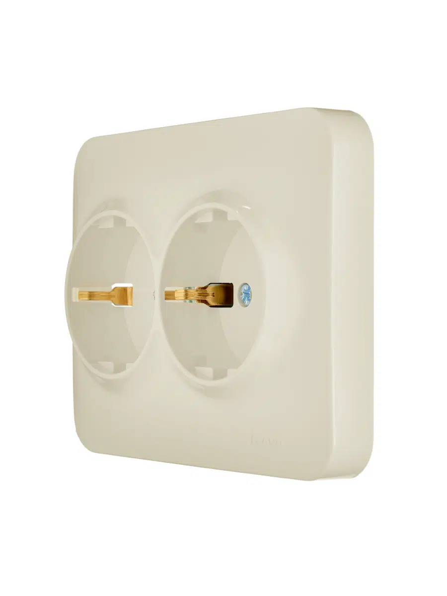 ASTI Розетка двойная с/з ПБТ крем LEZARD 7081-0300-127B