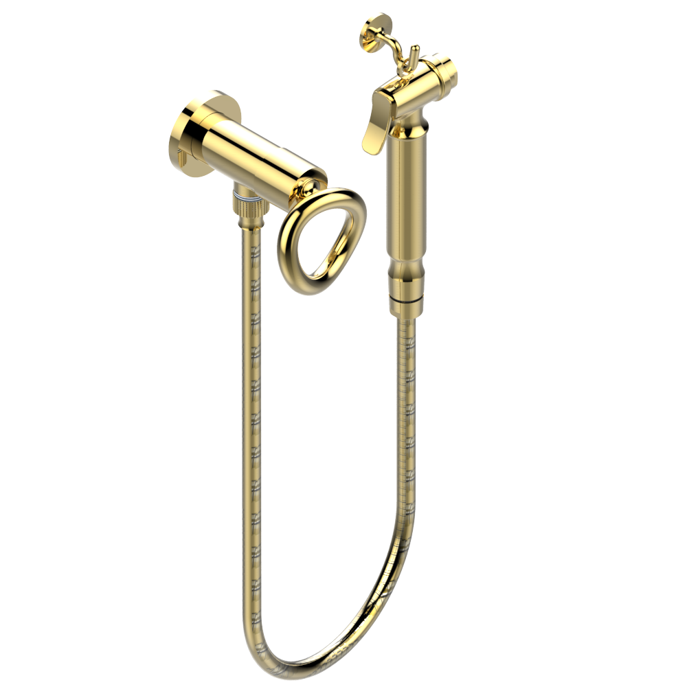 G4P-5840/8 Душ гигиенический: вентиль, 1.25 м шланг, крючок, вывод для душа и лейка с клапаном (возможны только следующие покрытия A02, B01,C01, D03, E02, F01, G01,G02) Thg-paris Серия "О" Золото G4P 5840/8 CAT.F