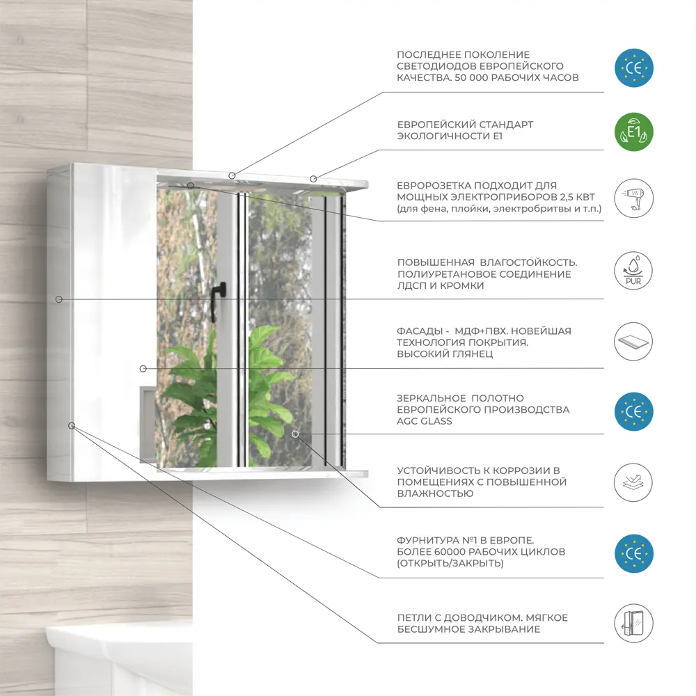 Шкаф для ванной зеркальный подвесной Vigo Венто 60x70 см цвет белый STLM-2112640 - Вид №7