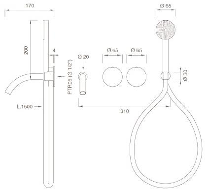 Ceadesign Настенный комплект из 2 прогрессивных смесителей для ванны Giotto Gio 26y - Вид №1