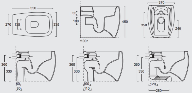 33100101.09 Унитаз напольный 550х335х450 мм Alice Ceramica Nur безободковый выпуск в стену/пол Белый матовый - Вид №9