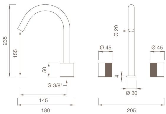 Ceadesign Смеситель на 3 отверстия с поворотным изливом Duet Det 15 - Вид №1