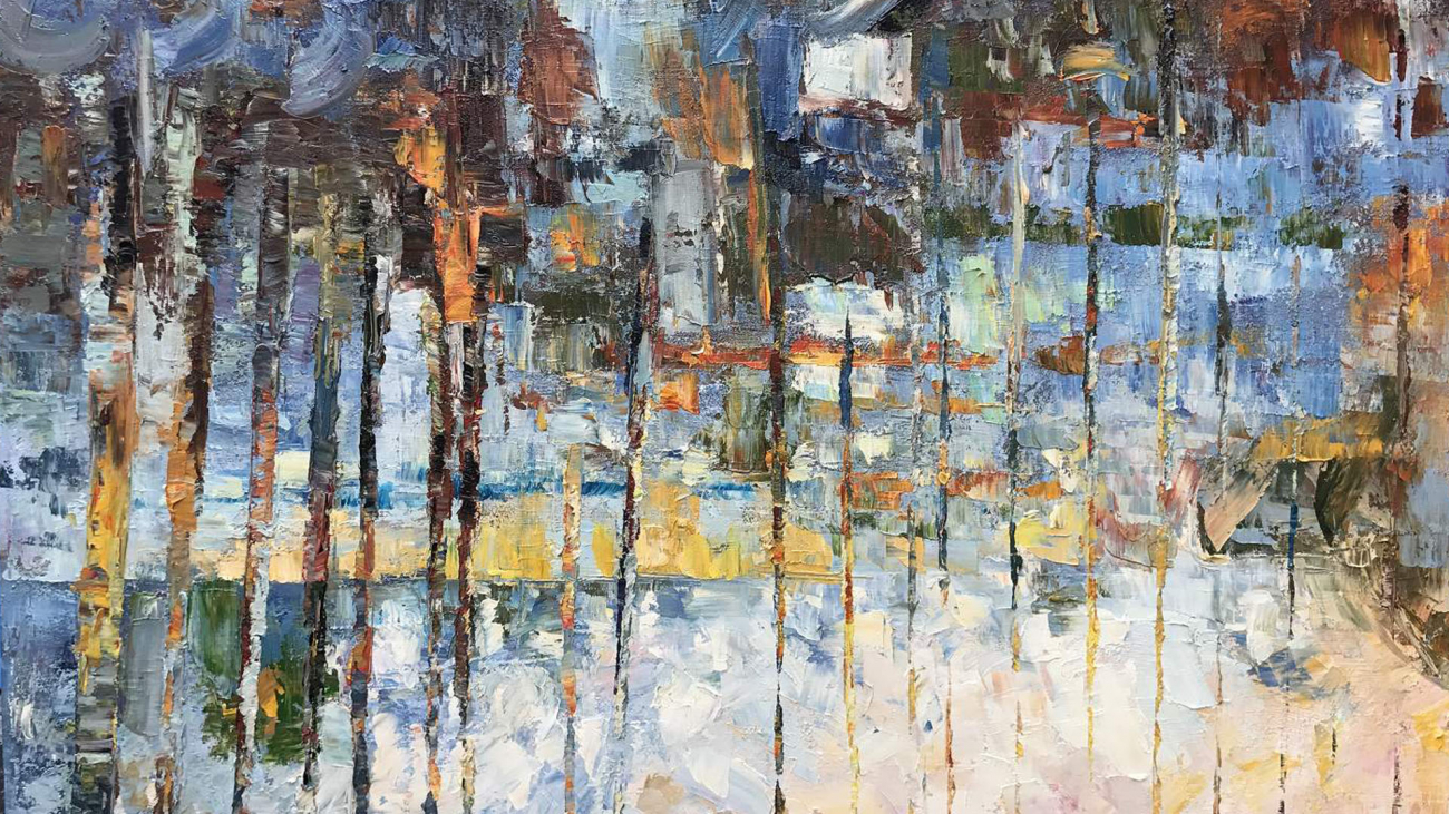 Картина на холсте 100х150 см "Осенний лес - 3" EVENHOME КАРТИНЫ МАСЛОМ 130073 Бежевый;синий;разноцветный  - Вид №1