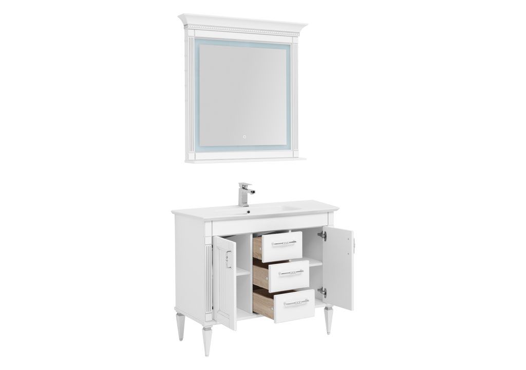 Комплект мебели для ванной Aquanet Селена 105 белый/серебро (3 ящика, 2 дверцы) 00233129 - Вид №1