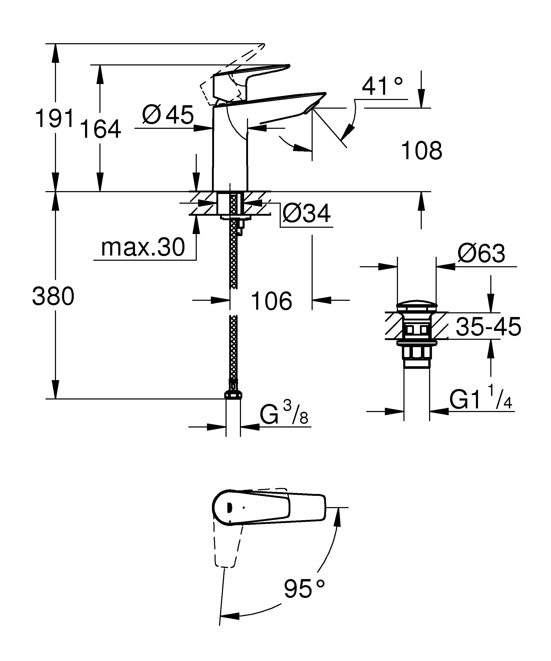23908001 Смеситель для раковины Grohe хром  - Вид №1