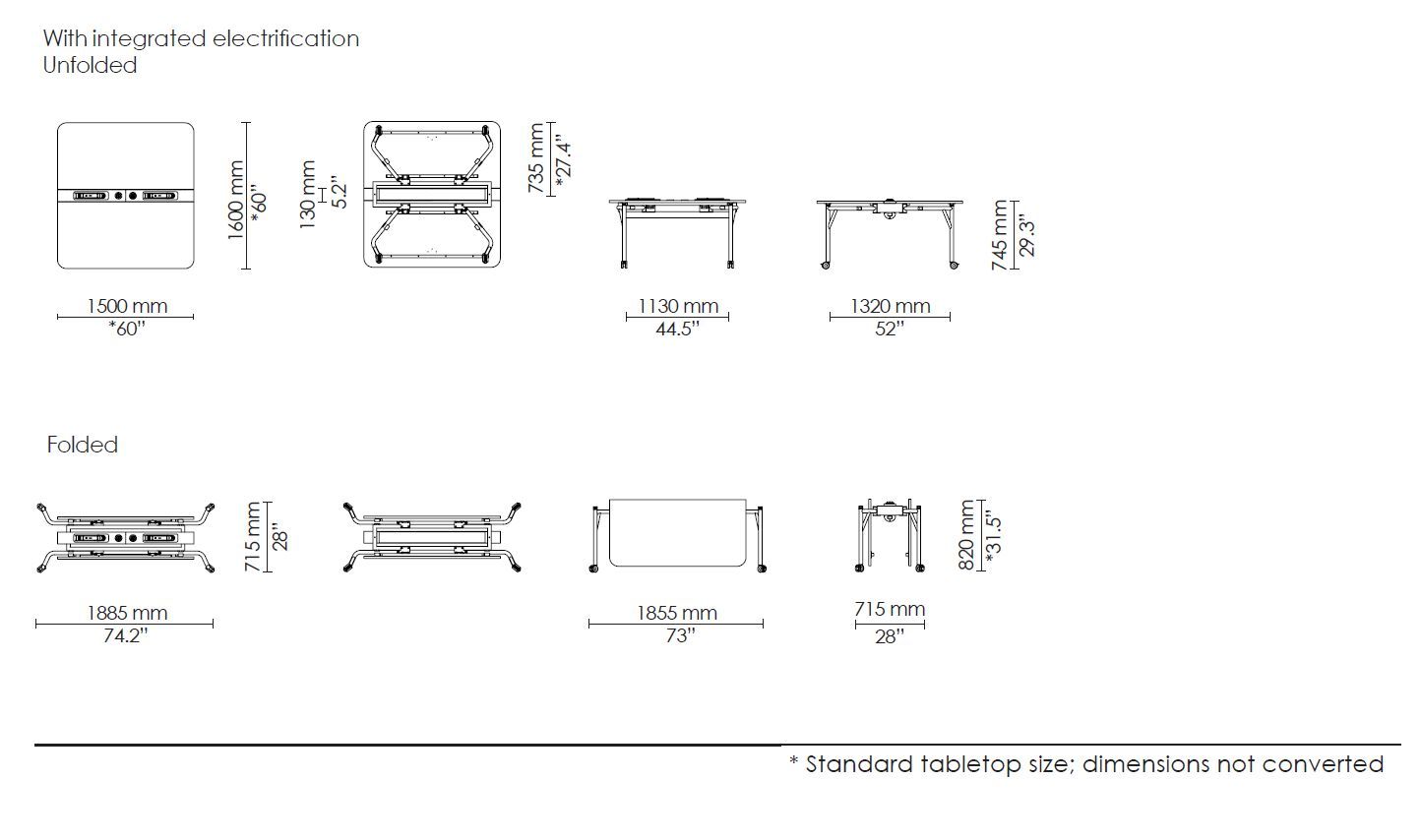 Деревянный складной стол с электрической розеткой на колесах Howe Folding Surfaces ARCH-00109582 - Вид №6
