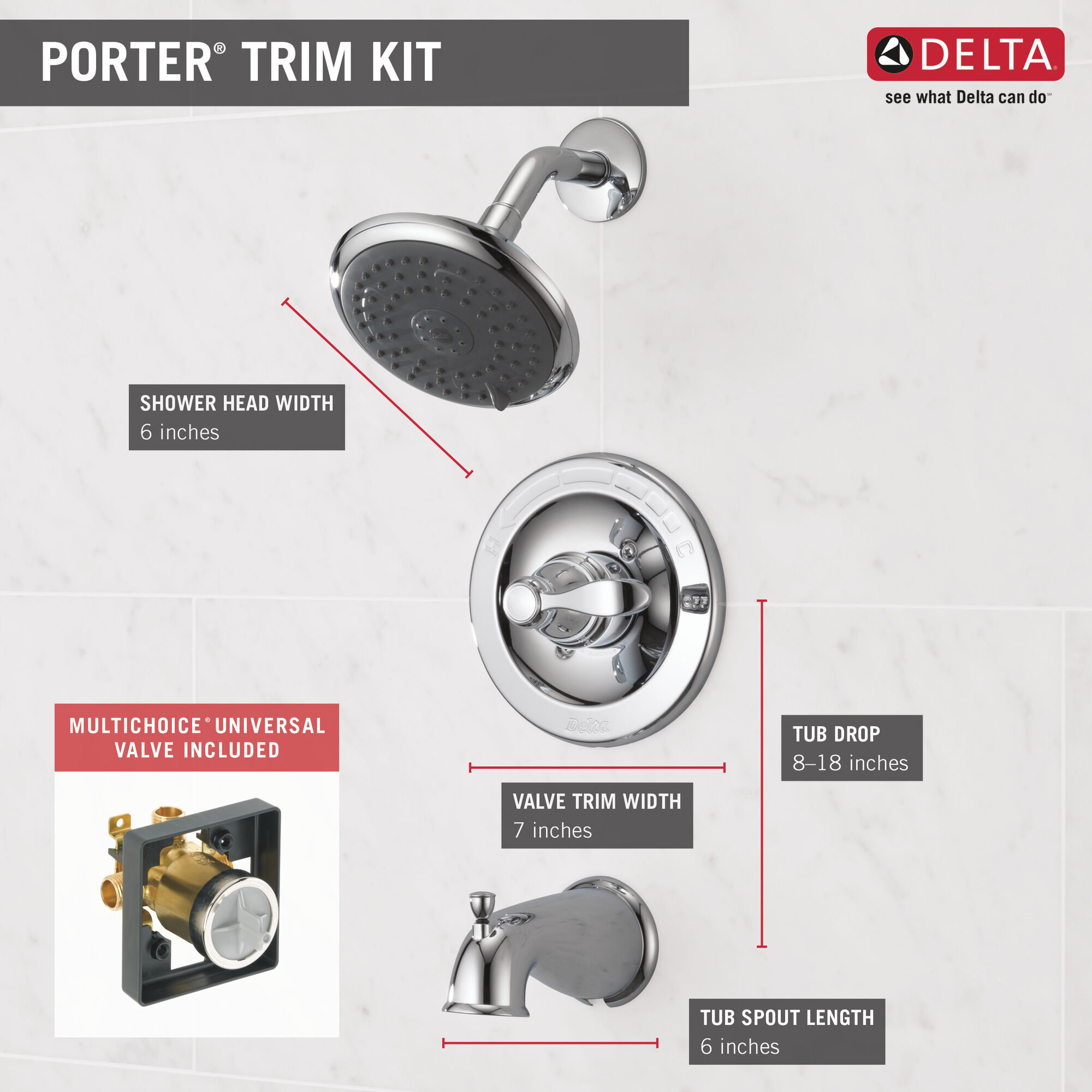 144984-BN Ванна и душ Monitor® серии 14 Delta Faucet Porter Матовый никель - Вид №7