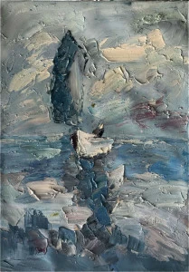 Картина на холсте 100х150 см "Парусная шлюпка" EVENHOME КАРТИНЫ МАСЛОМ 129976 Голубой;синий;разноцветный