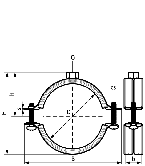 33335019 Крепление для труб  2S Хомуты с вкладышем epdm (M8) для стальных, медных, чугунных и пластиковых (многослойных) труб WALRAVEN  - Вид №1