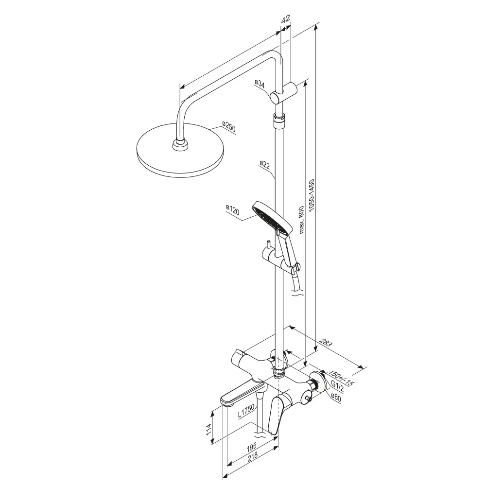 Душевая система Damixa Fortuna с верхней лейкой и ручным душем 89380910 STLM-1575081 - Вид №3