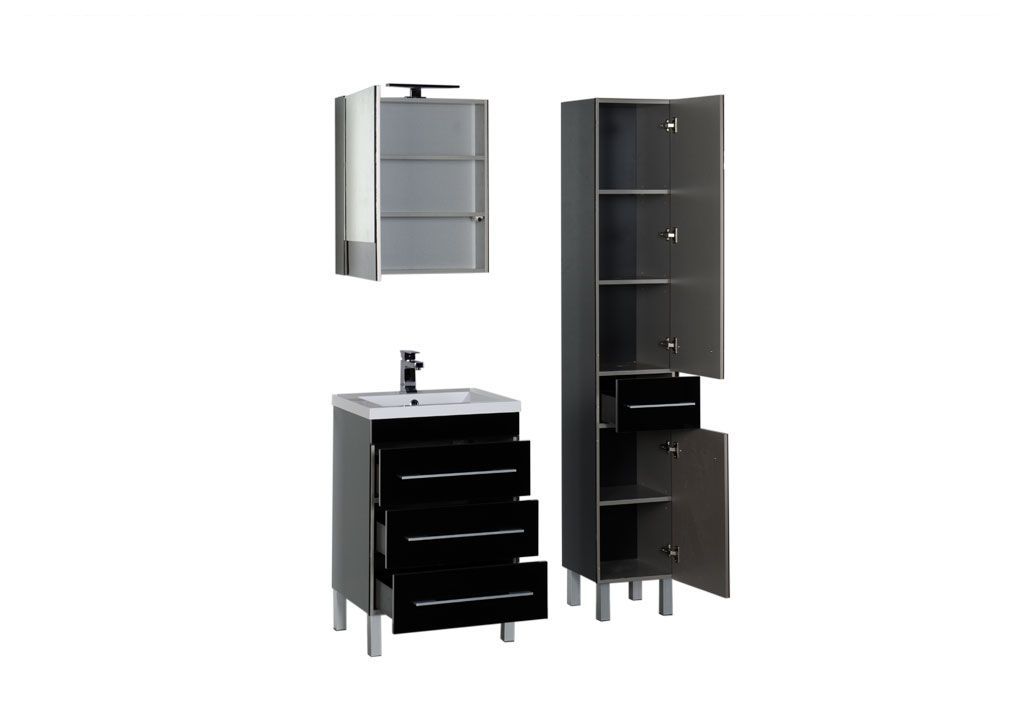 Комплект мебели для ванной Aquanet Верона NEW 58 черный (напольный 3 ящика) 00230311 - Вид №1