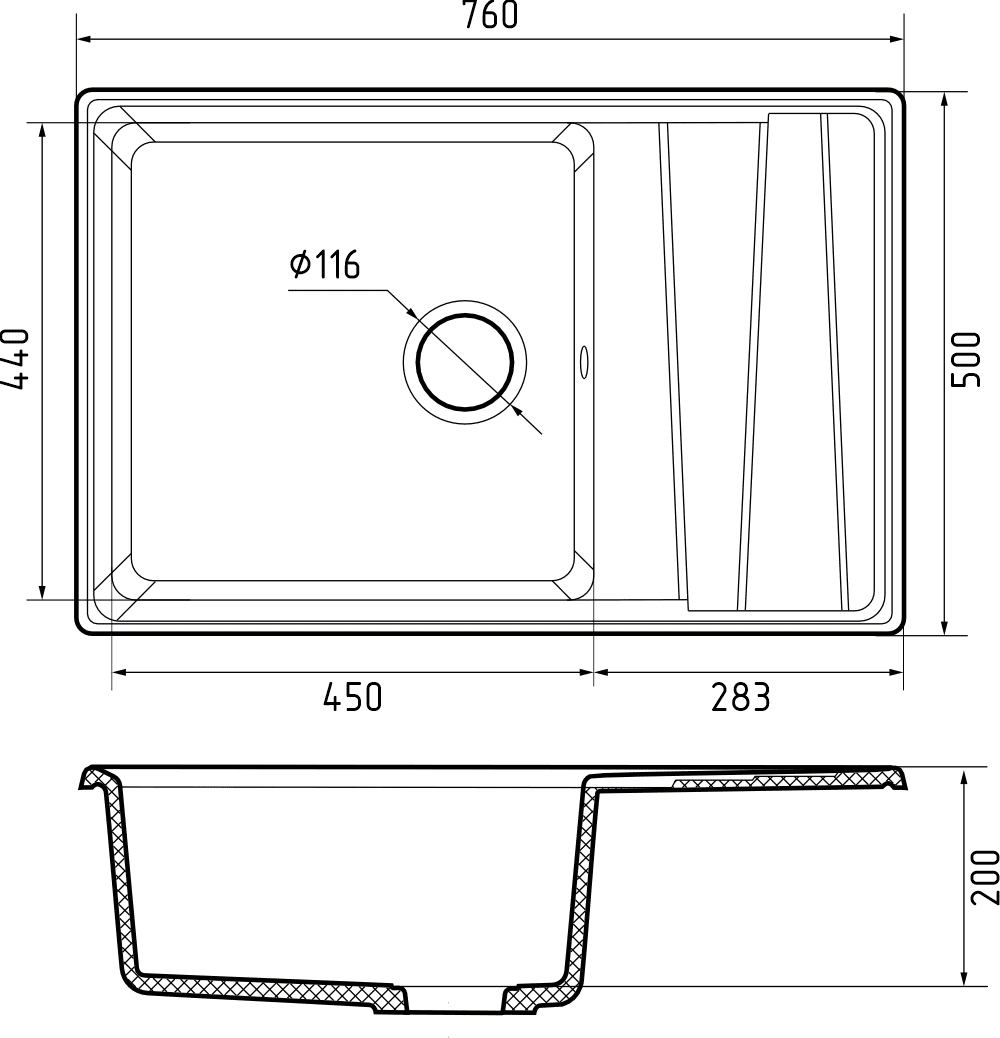 Кухонная мойка Искусственный камень LEVEL S158 GranFest LV-760L-S158 - Вид №1