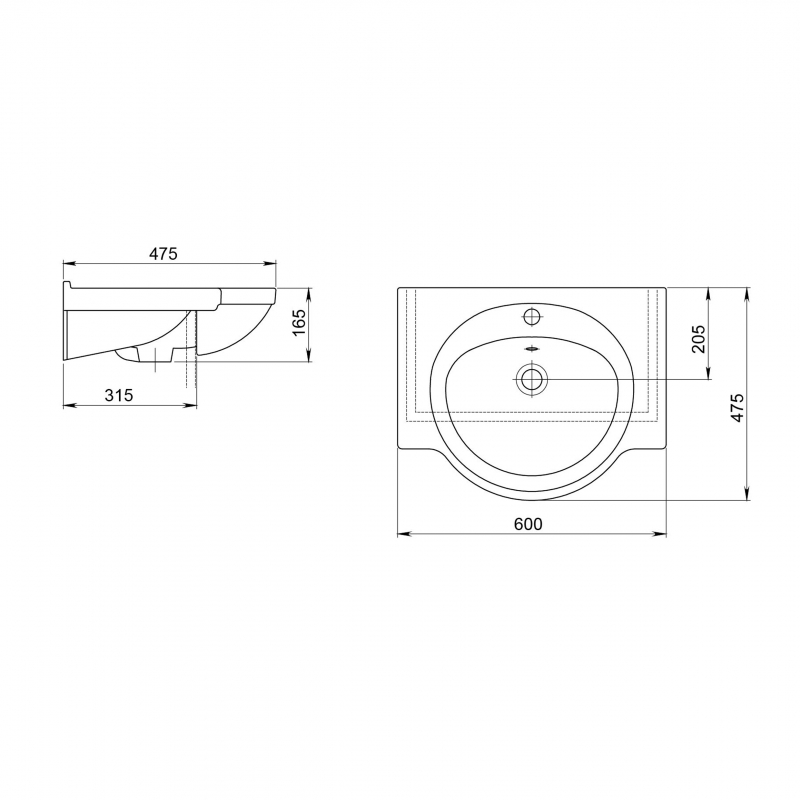 1.3121.1.S00.11B.0 Подвесная раковина настенная прямоугольная SANTERI  белая  - Вид №1