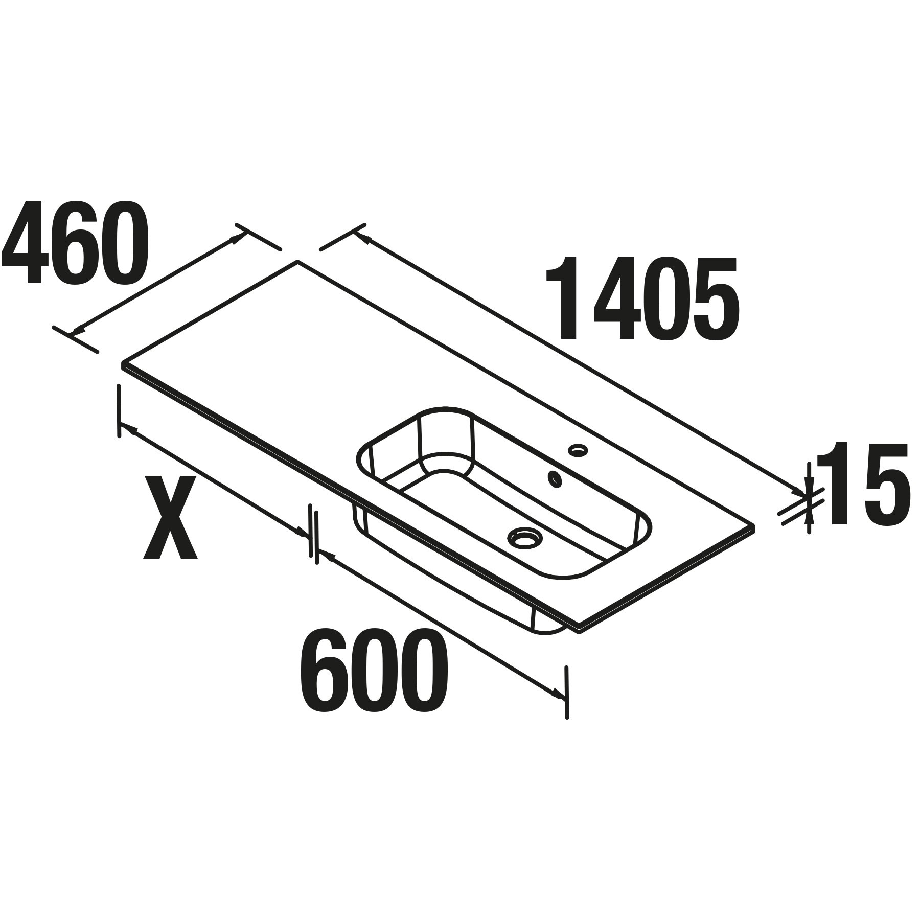 24335 SALGAR Раковина SOFIA 1405 тумба для хранения слева (мебель 600) MINERALMARMO 1405 x 15 x 460 мм - Вид №1