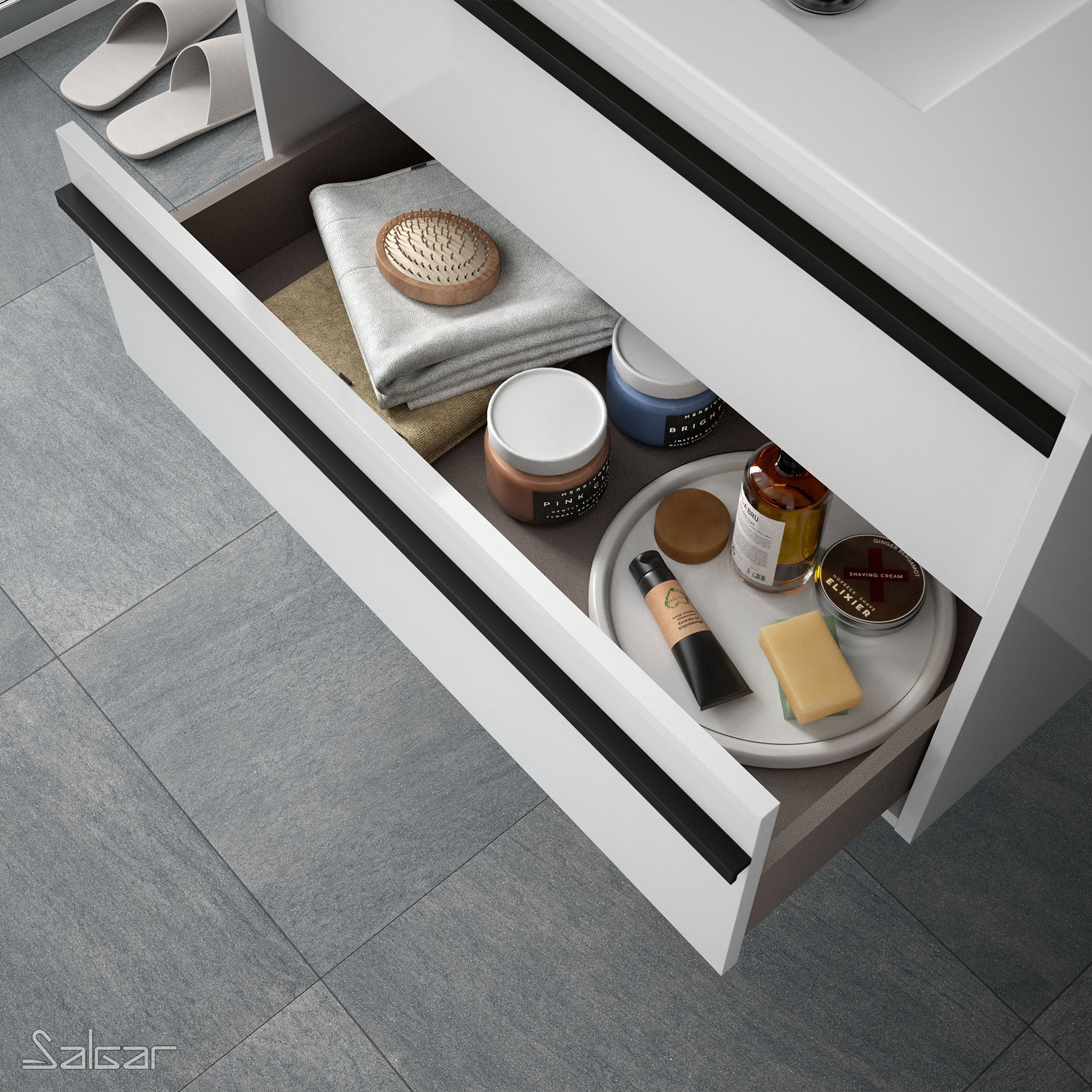 84936 SALGAR Комплект мебели для ванной ATTILA 600 WHITE GLOSS LACQUERED + Раковина + Зеркало + Свет Глянцевый белый - Вид №2