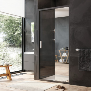 W90G-100-1-195BMir Solo Дверь душевая 100х195 стекло зеркальное профиль черный матовый AM.PM Gem