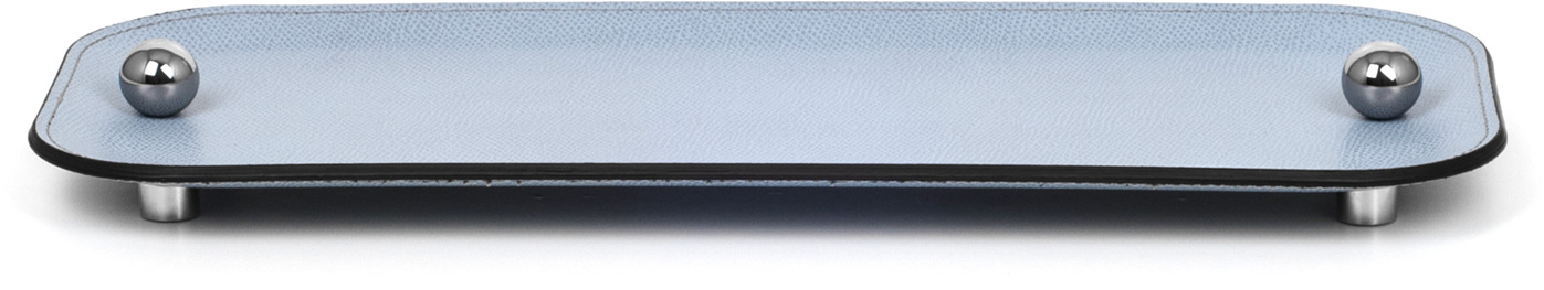 Поднос Олимпия - 48X15 см/металл-хром/тканая кожа_светло-серый