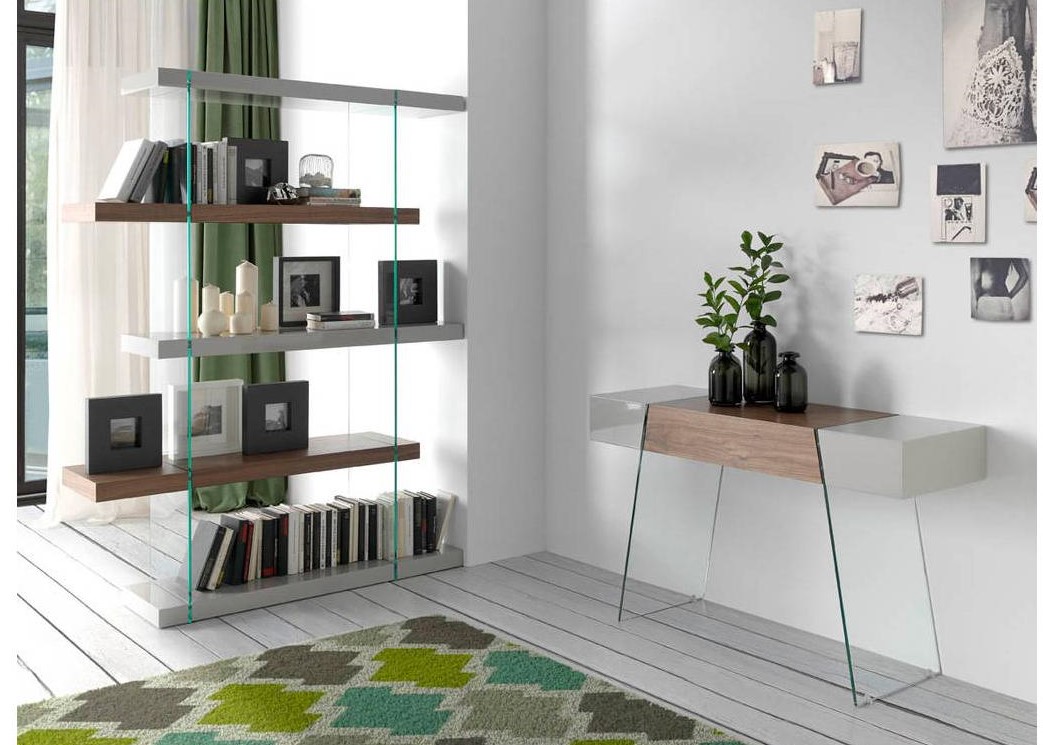 Консоль деревянная, дуб со стеклянными ножками HC-ST-001 от Angel Cerda ANGEL CERDA  147047 Белый;коричневый  - Вид №1