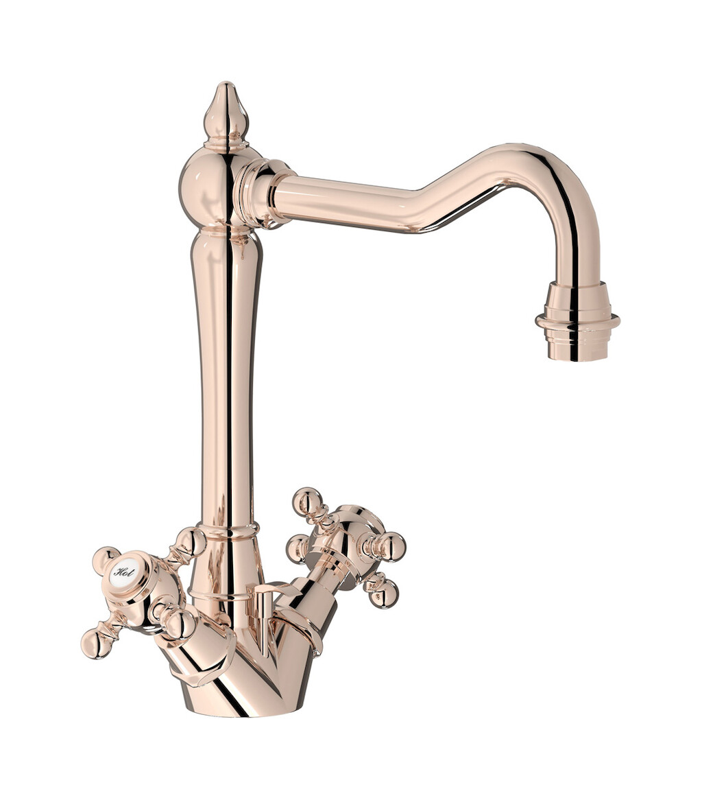 Смеситель для раковины на 1 отверстие с 2 ручками в комплекте с донным клапаном. WE ARE IB hr205rs Rose Gold Hermes