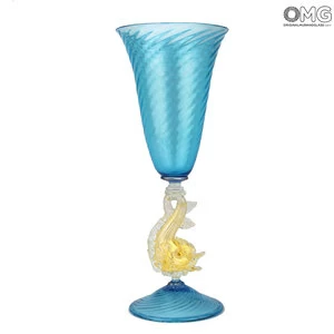 1010 ORIGINALMURANOGLASS Венецианский бокал c золотой рыбкой Aqua - муранское стекло OMG 10 см