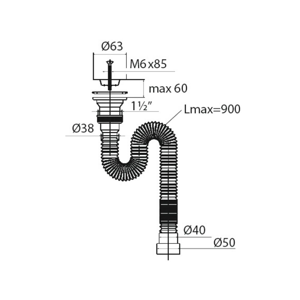 Сифон гофрированный "МИНИ Элит" (30986352)  с нерж.чаш. д.63мм, стандарт (1 1/4"-д.50) 30986352 Santreyd  - Вид №1