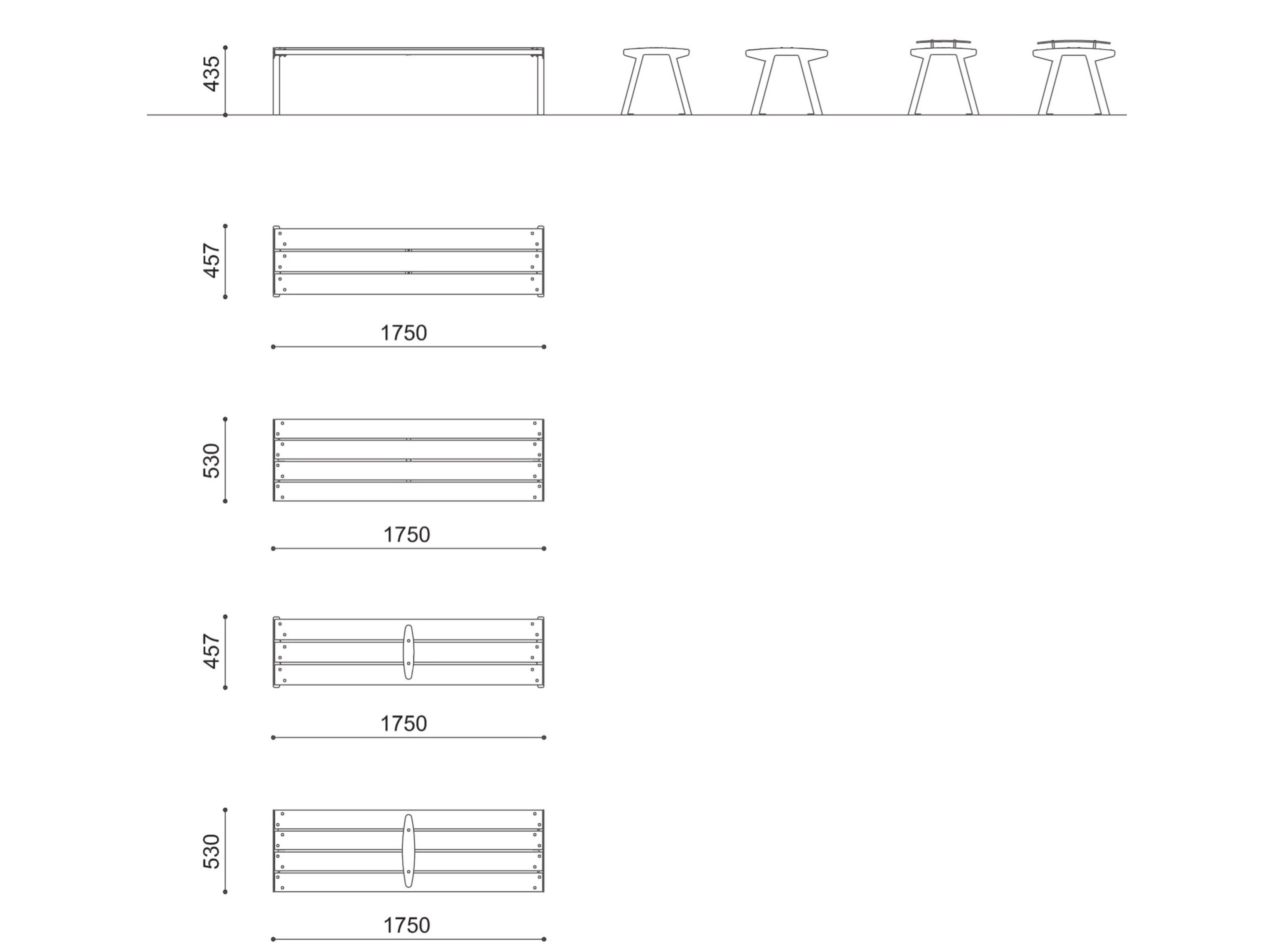 Стальная и деревянная скамья без спинки City Design Noale ARCH-00010769 - Вид №1