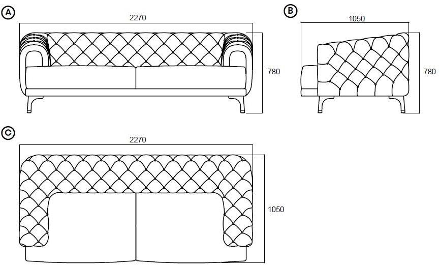 Enza Home Тафтинговый 3-местный диван из ткани Navona sun-id-1516562 - Вид №21