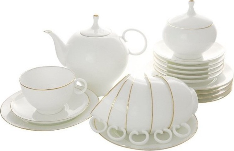 10536169 Императорский фарфоровый завод Сервиз чайный 6/20"Золотой кант" "Яблочко" Фарфор костяной 