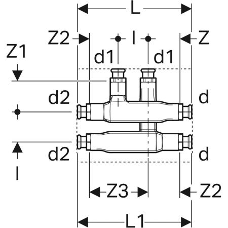 GEBERIT 63113 Крестовой тройник Geberit Mapress с изолирующим коробом  - Вид №2