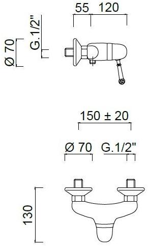 Rubinetteria Giulini Смеситель для душа с одной ручкой на 2 отверстия Symphony F4308 - Вид №1