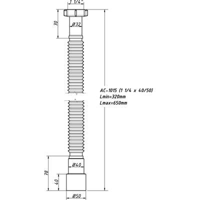 Гибкая труба 1 1/4х40/50 L-650 мм АС-1015 (О) АС-1015 ОРИО 15168 - Вид №1