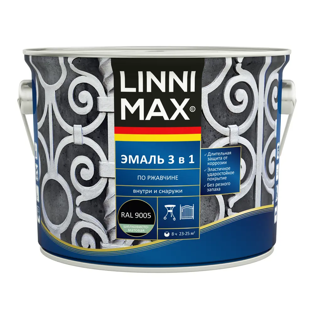 Грунт-эмаль LINNIMAX 3 в 1 - защита от ржавчины черная 2,5 л 89349598 STLM-1388108 - Вид №1